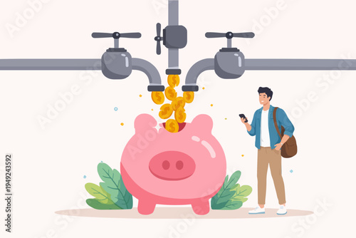 Money Flow Into Piggy Bank