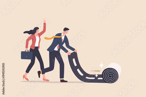 Business people and road ahead