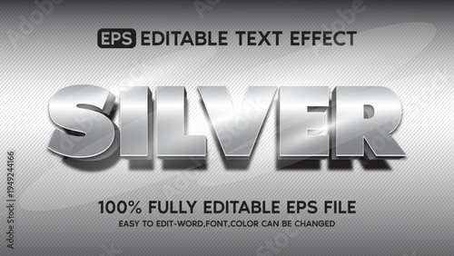 Silver Metallic 3D Text Effect EPS Editable Graphic Design Element With Brushed Metal Background Industrial Futuristic