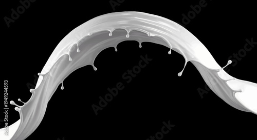 A dynamic splash of fresh milk, capturing the essence of dairy in a fluid motion against a black background
