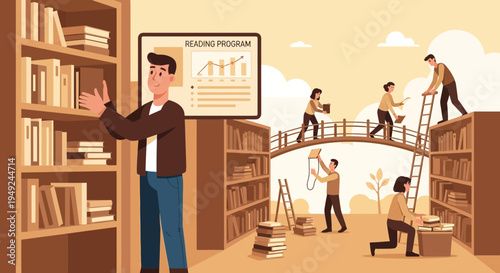 Man Organizing Books in a Library Setting.