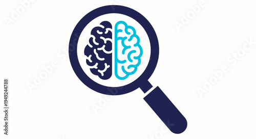 A graphic illustration of a brain inside a magnifying glass, symbolizing analysis and examination of the human mind