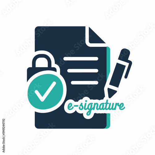 Digital document with e-signature concept of data security and authentication, representing secured online document signing.
