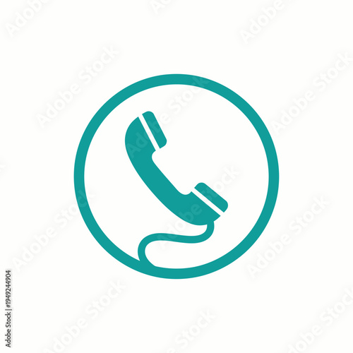 A turquoise telephone icon inside a white circle, representing communication. A classic symbol of connection. 