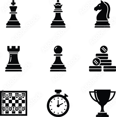Chess pieces and symbols for strategy and competition chess