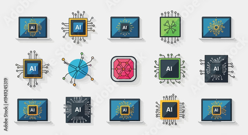 Flat design illustration of industrial robotic arms for automation and factory production.