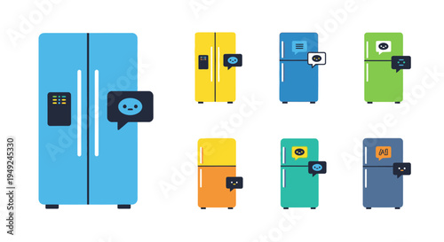 Colorful communication headsets with microphones on white background.