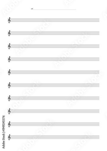 作曲や音楽学習に最適なト音記号付き五線譜のテンプレート。シンプルで使いやすい楽譜用紙の背景素材