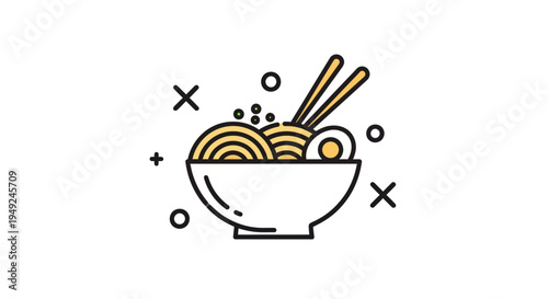 Noodle bowl illustration with chopsticks