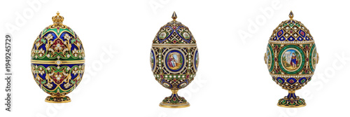 Canvastavla Set of luxury imperial Fabergé style eggs with ornate gold and enamel details is