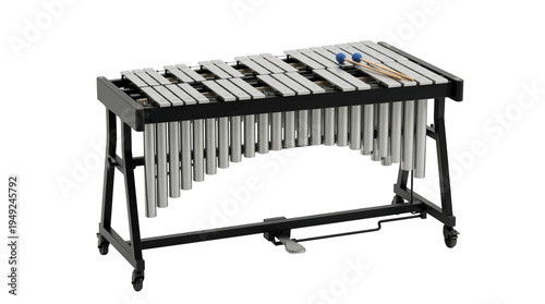 Vibraphone percussion instrument used in jazz music performance isolated as a musical equipment element for band compositions and sound production design with transparent background.