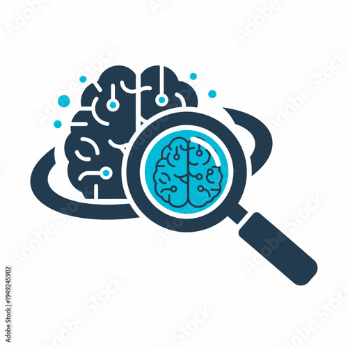 Brain image inside magnifying glass, the concept of study or research