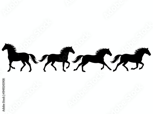 Running Horses Silhouette Group Isolated on White