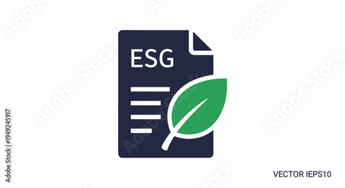 A document represents ESG principles with a green leaf symbolizing environmental sustainability
