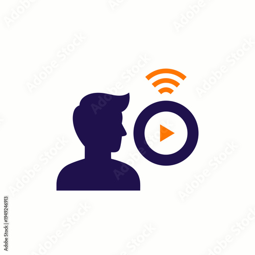 A simplified illustration depicting a person and a video streaming icon. It features a silhouette of a person beside a media play icon