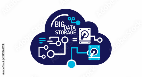 Depicting the vast expanse of big data storage, symbolized by a cloud and integrated storage components
