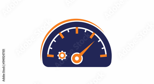 The speedometer shows speed and performance with blue and orange colors. This design focuses on speed and progress