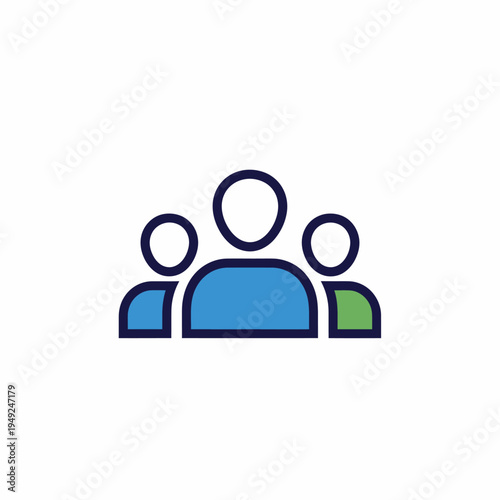 A simple and modern illustration of three people or users in a group, represented by a colorful icon. This icon could symbolize community, unity, and connection