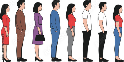 Cartoon male and female pairs illustration with formal and casual outfits for fashion and lifestyle design