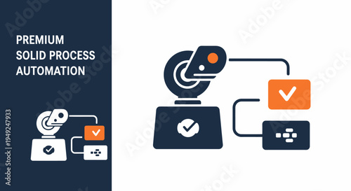 Automated process workflow concept featuring a camera and checkmark symbols, a visual representation of automation in technology.