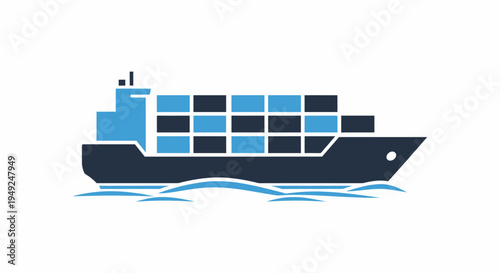 A cargo ship sails through the sea, carrying containers of goods