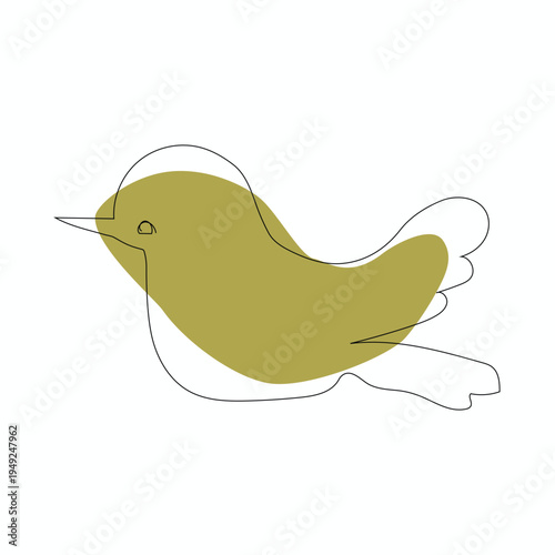 Great tit bird vector pattern in dark yellow colors. One continuous line art drawing of vector illustration art