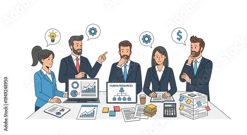 Business people discussing human resources and finance at a meeting