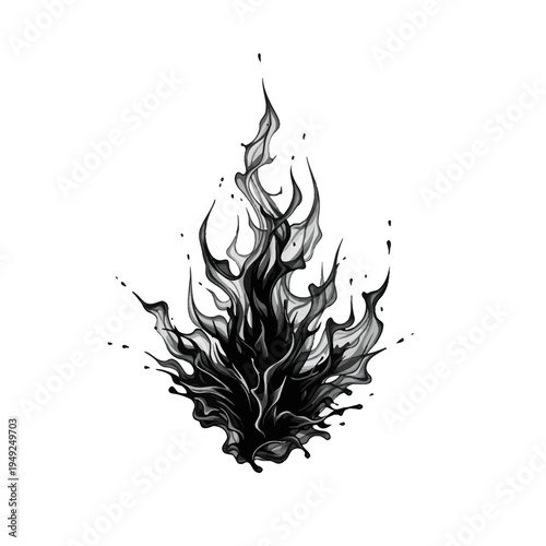 A stylized illustration of a black fire flame, with a dark, dynamic design. The artwork features flowing shapes and detailed textures to suggest movement and intensity