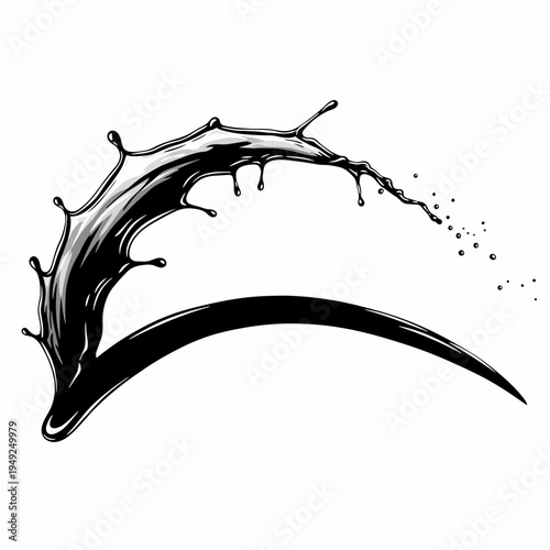 An abstract illustration of black paint splash creating dynamic arcs and curves, capturing the fluid and energetic moment