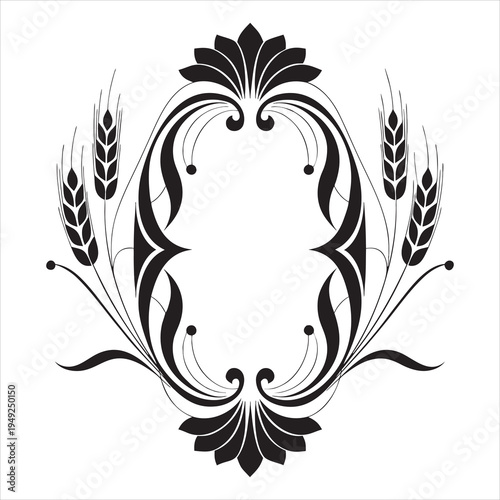 Elegant Vintage Floral Ornament with Wheat and Decorative Swirls Vector