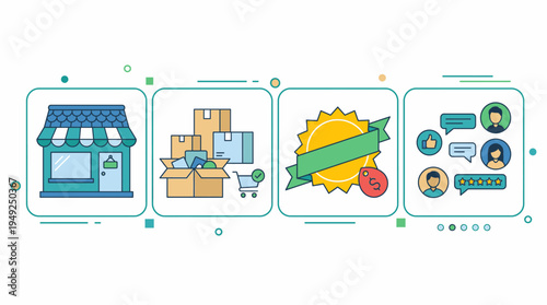 Online Shopping Concept with Store Delivery Service Discount and Customer Feedback