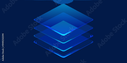 Abstract stacked diamond shapes with a glowing blue gradient effect