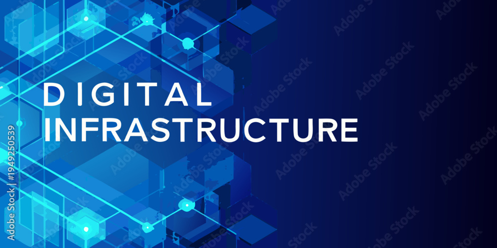 Fototapeta premium Abstract digital infrastructure concept with glowing blue geometric patterns