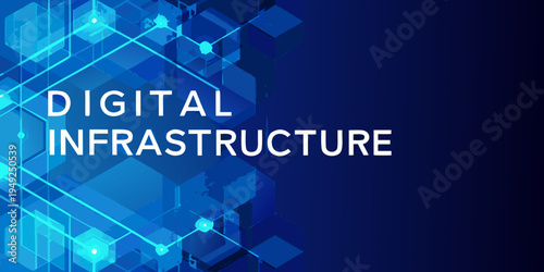 Abstract digital infrastructure concept with glowing blue geometric patterns
