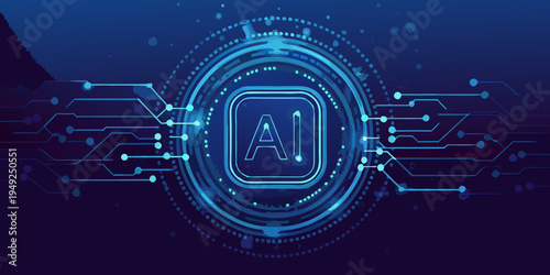 Abstract ai technology concept with glowing circuit lines and central icon