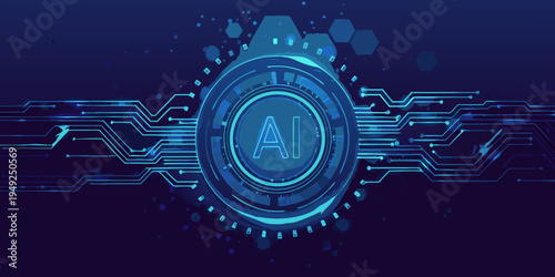 Abstract digital badge with ai text and glowing circuit patterns