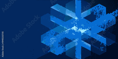 Abstract geometric background featuring a large textured blue snowflake