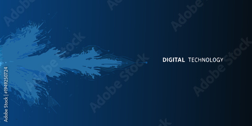 Abstract blue splash with digital technology text on a dark background