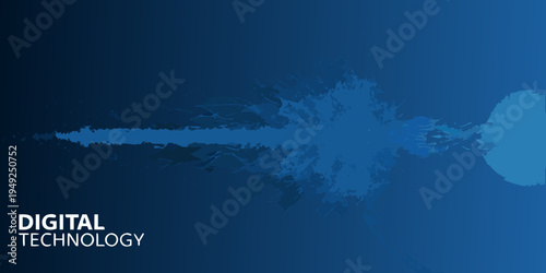 Abstract blue arrow formed from digital particles with text overlay
