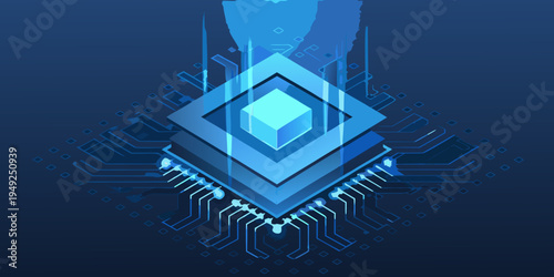 Abstract blue geometric design representing technology and digital networks