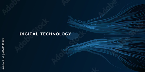 Abstract digital technology background with flowing lines and dark gradients