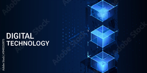 Abstract digital technology background with glowing cube structures