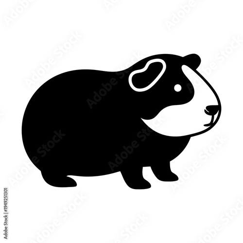 Black and white guinea pig silhouette icon, cute domestic cavy pet vector illustration