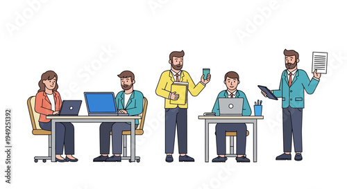 Business people working in office with laptops and documents