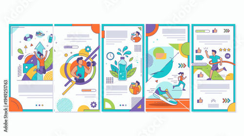 Healthy Lifestyle and Fitness Progress with Icons