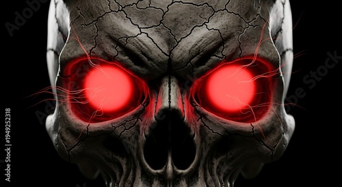 Skull with Glowing Red Eyes - A Haunting Digital Art Illustration.