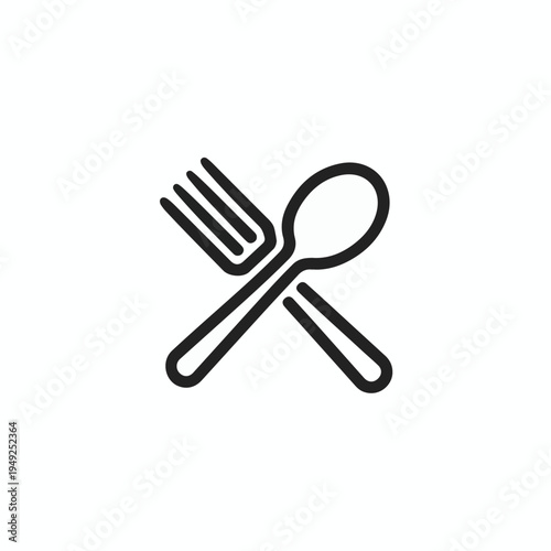 Black outline icon of a crossed fork and spoon on a white background cutlery eating