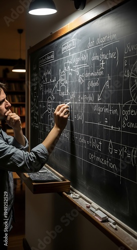Scientist Deep in Thought Solving Complex Equations on Blackboard.