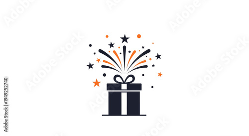Black gift box with colorful fireworks.
