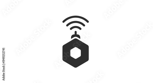 Black hexagon with wifi signal icon.